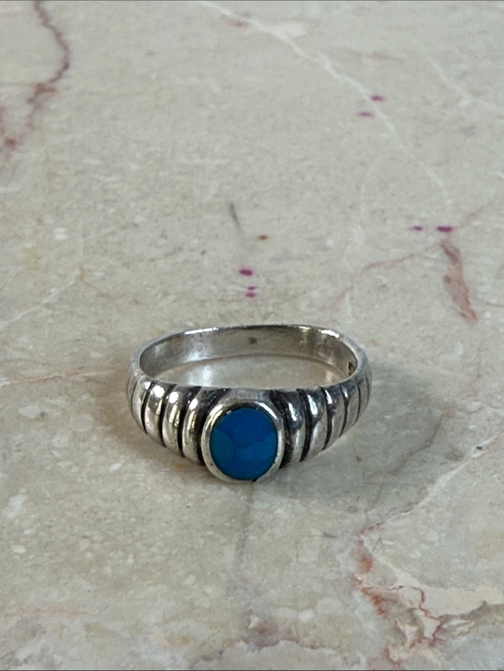 Navajo Indian 925 Silver Turquoise Blue Stone Women's Ring, Size 6